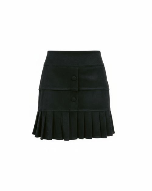Ruffled Charm Suede Skirt - Black For Women