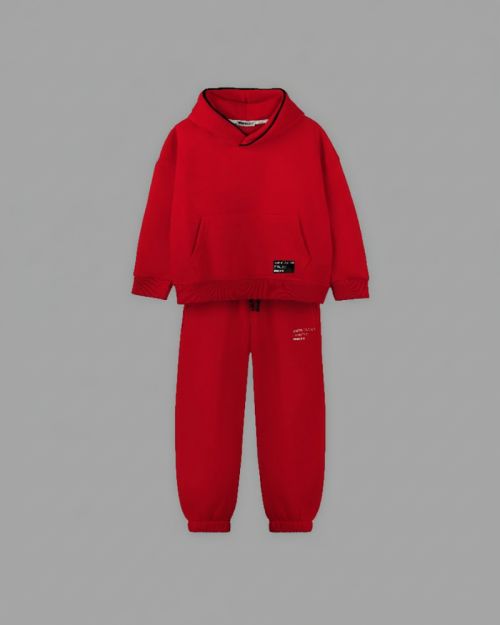 Piping Hoodie Set-Red-4 yrs