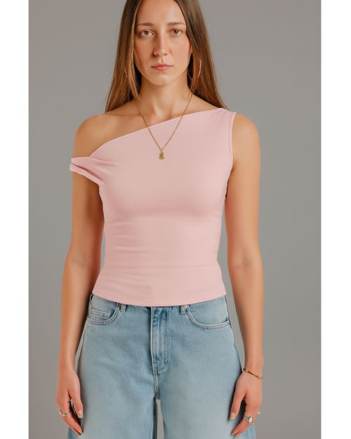 Women’s One-Shoulder Casual Crop Top-Pink