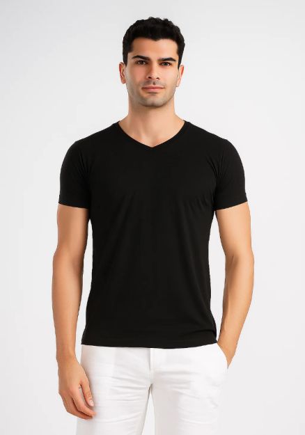 V-Neck Basic T-Shirt	-Black-M