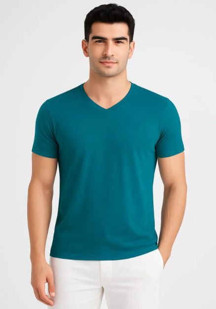V-Neck Basic T-Shirt	-Petrol-M