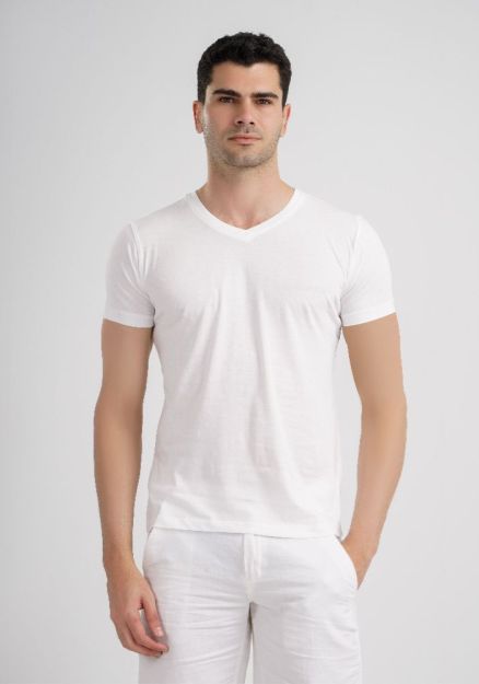 V-Neck Basic T-Shirt	-White-M