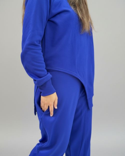 One side Hoodie/Pants Milton Fabric Set-Blue-S