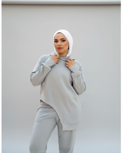 One side Hoodie/Pants Milton Fabric Set-Gray-S