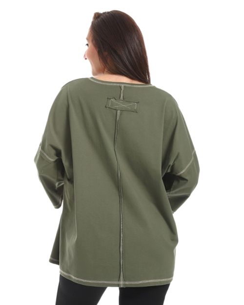    تي شيرت كاجوال فضفاض بأكمام طويلة من defect-Olive-M