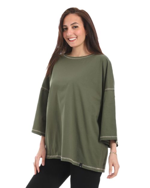    تي شيرت كاجوال فضفاض بأكمام طويلة من defect-Olive-M