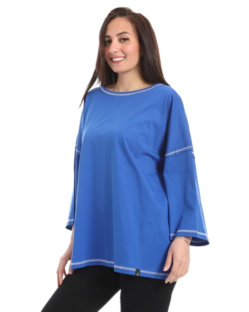 تي شيرت كاجوال فضفاض بأكمام طويلة من defect-Blue-M