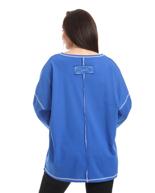 تي شيرت كاجوال فضفاض بأكمام طويلة من defect-Blue-M