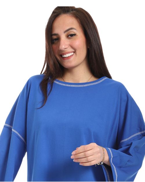 تيشرت حريمي اوفر سايز كاجول بفتحه من الجنب من defect-Blue-M