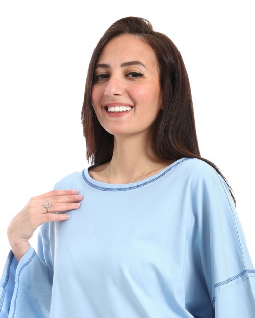 تي شيرت كاجوال فضفاض بأكمام طويلة من defect-baby blue-M