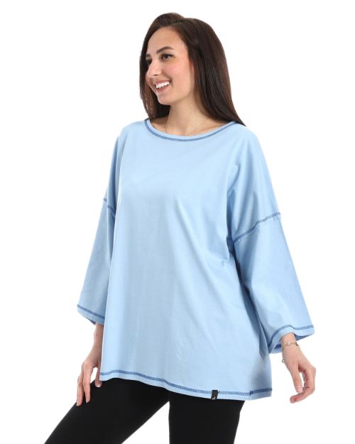 تي شيرت كاجوال فضفاض بأكمام طويلة من defect-baby blue-M