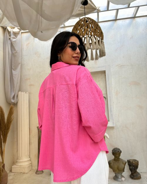 Linen oversized Chemise-Fushia-S/M