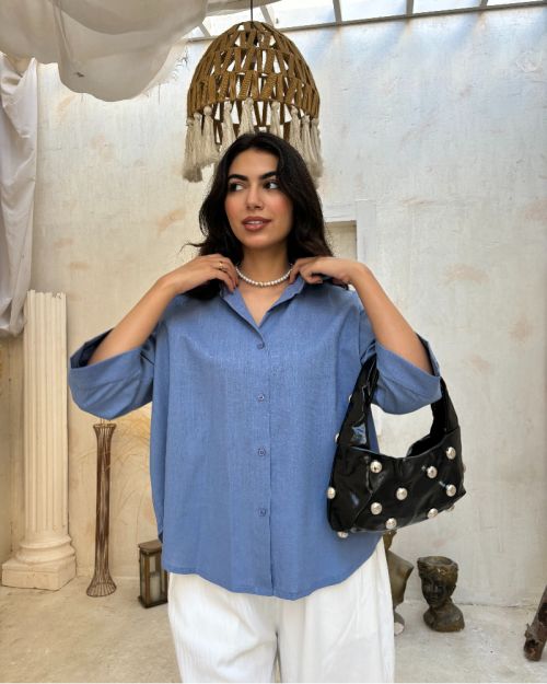 Linen oversized Chemise-Indigo-S/M