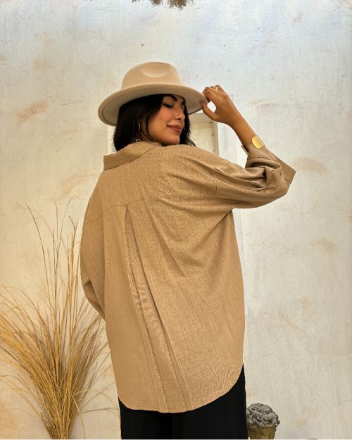 Linen oversized Chemise-Taupe-S/M