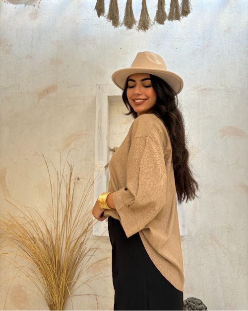 Linen oversized Chemise-Taupe-S/M