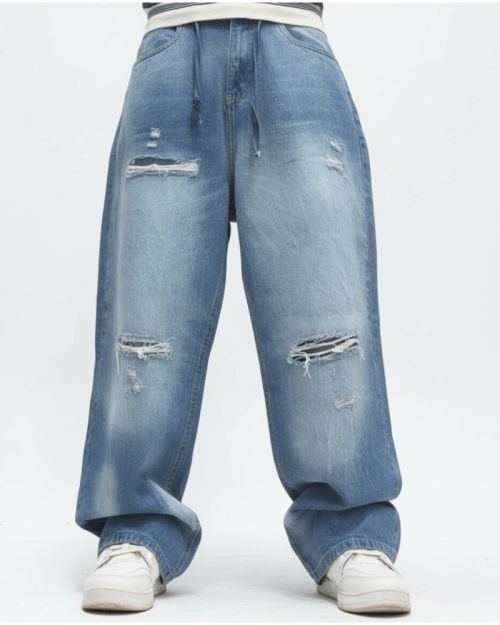 Blue Distressed Baggy Jeans
