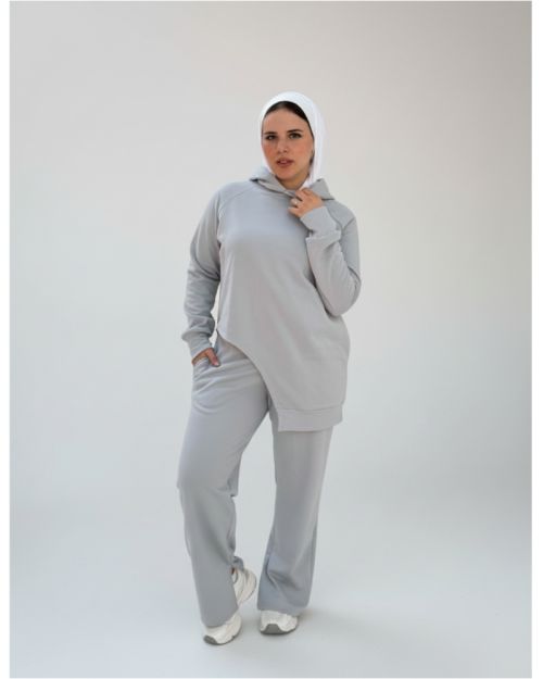 One side Hoodie/Pants Milton Fabric Set-Gray-S