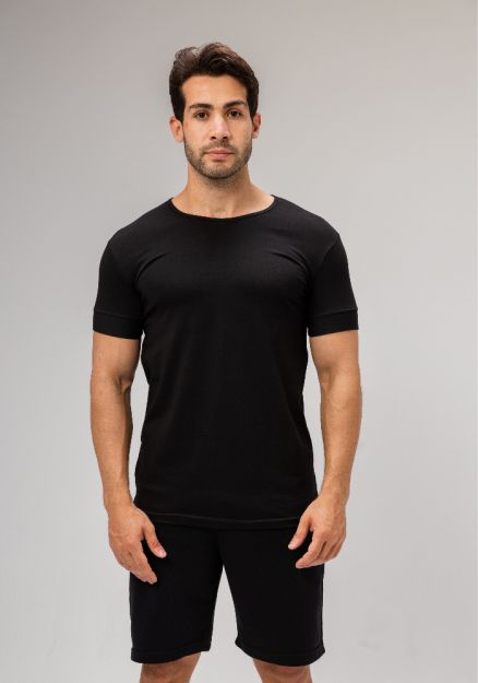 Half Sleeve Undershirt, Black For men-Black-S
