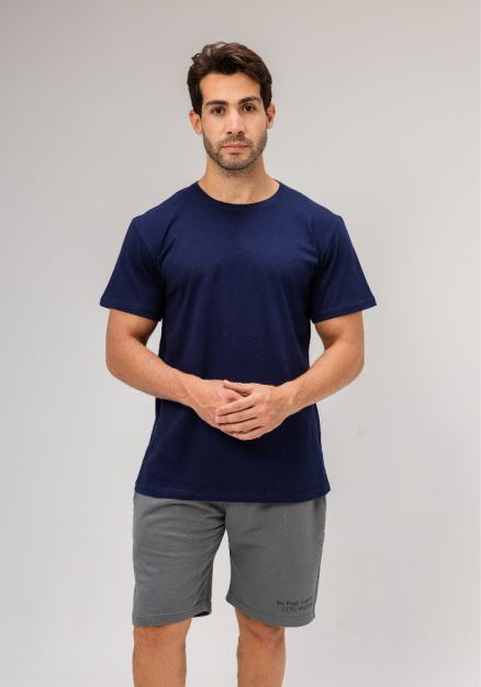 Half Sleeve Undershirt, Navy For men Cotton 100%-Navy-M