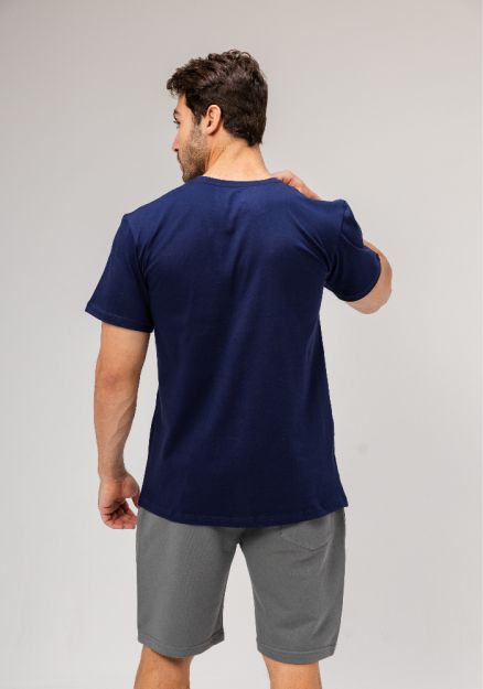 Half Sleeve Undershirt, Navy For men Cotton 100%-Navy-M