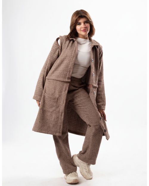 Soft Wool Blend Long Coat Set