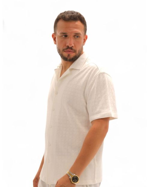 Linen Cuban Collar Shirt-White-L