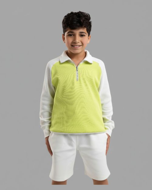 Quarter-Zip Textured Sweatshirt-Lemon-4 yrs