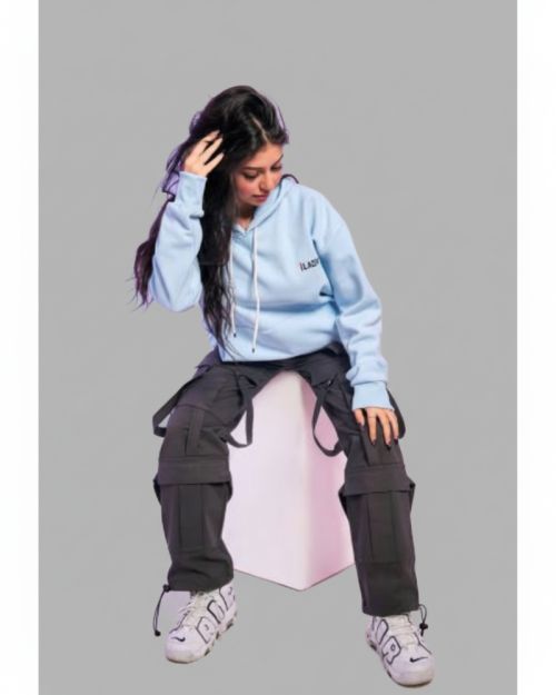 iLADY White Hoodie-L-Blue