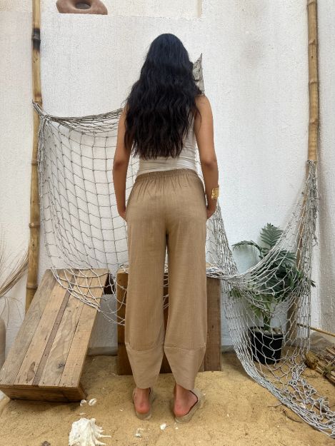 Crisscross Linen Pants-Taupe-S