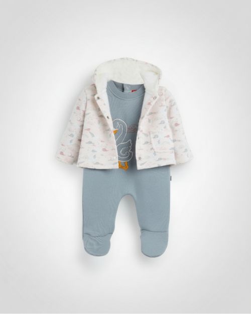 Swan Hooded Printed Jacket +Rouned Romper
