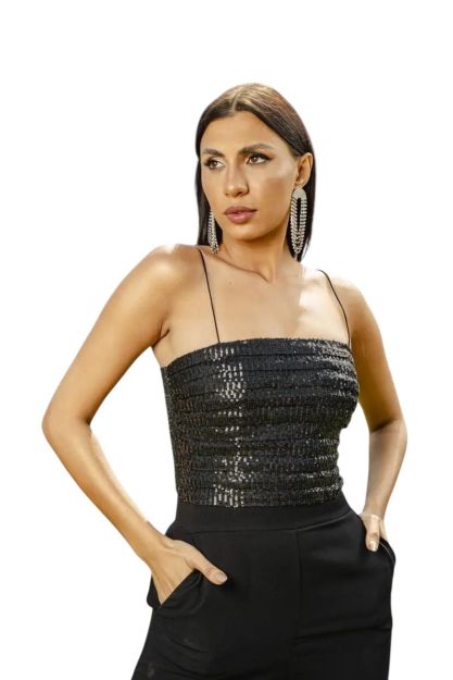Black Sequin Jumpsuit-Black-S