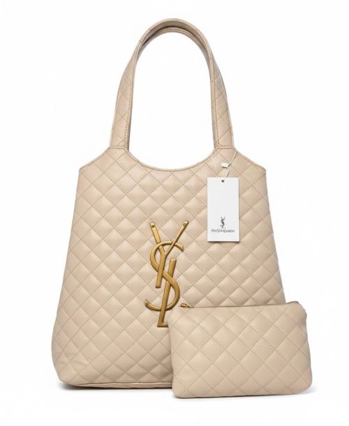 YSL Quilted Shoulder Bag-Beige