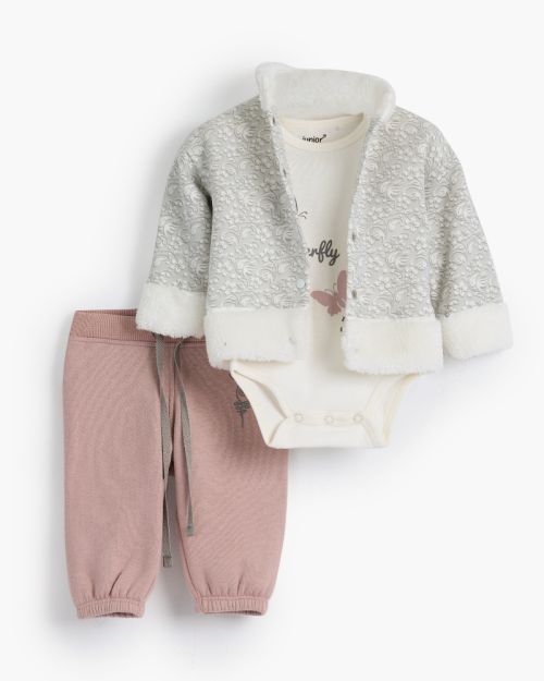 White Flower  Printed Set-0-3 mth