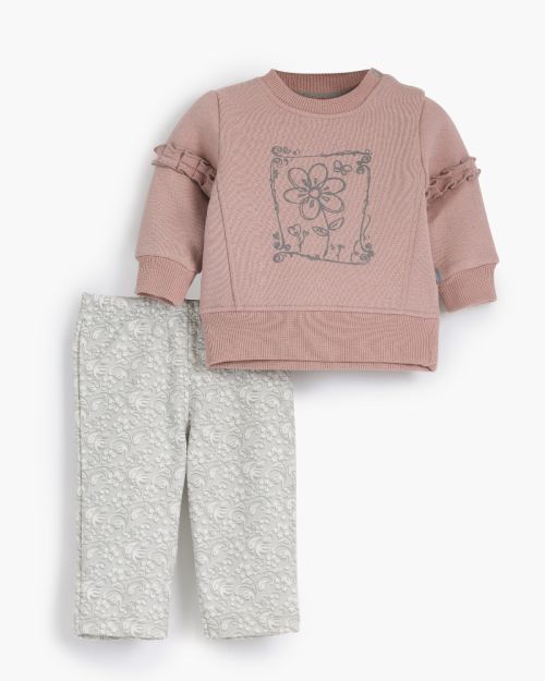 White Flower Rouned Printed Set-0-3 mth