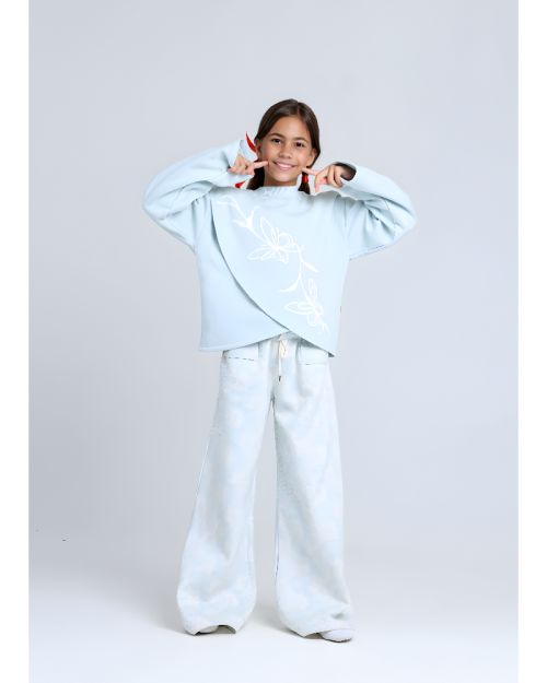 winter flower High Collar Printed Pajamas Set