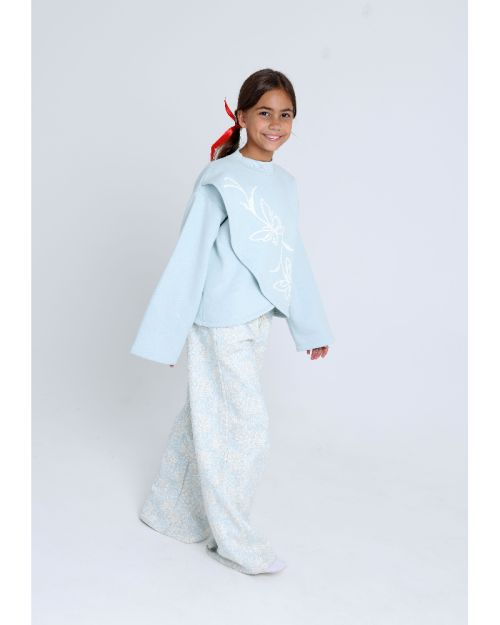 winter flower High Collar Printed Pajamas Set