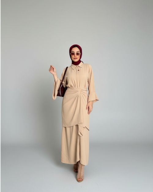Worood Shirt Dress-Beige