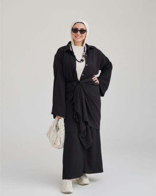 Worood Shirt Dress-Black