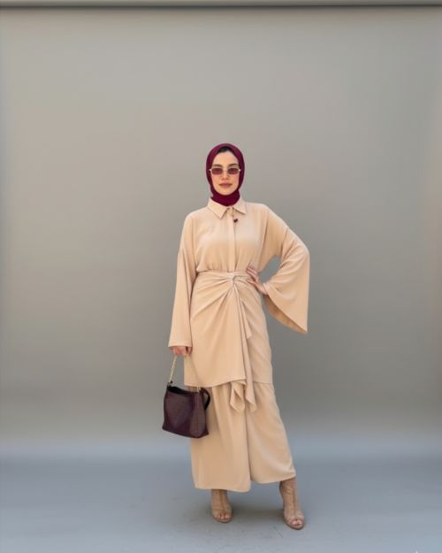 Worood Shirt Dress-Beige