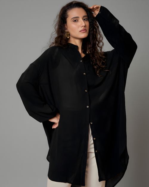 Pure Cotton gauze shirt-Black-M/L