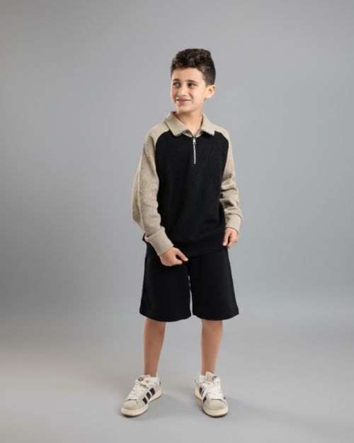 Quarter-Zip Textured Sweatshirt-Black-4 yrs