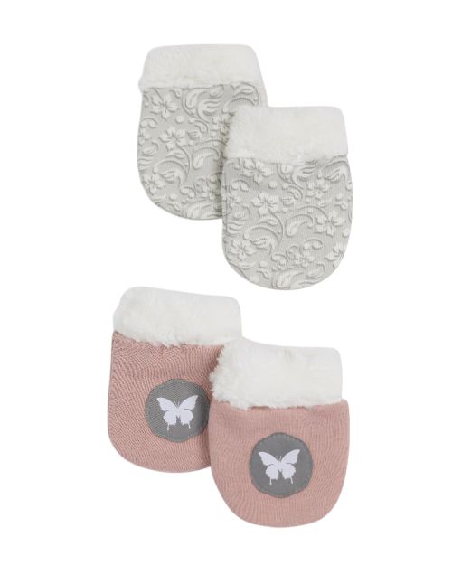 White Flower Printed Mittens