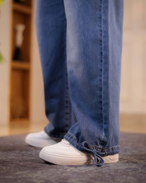 Wide Leg Jeans with Drawstring at Hem