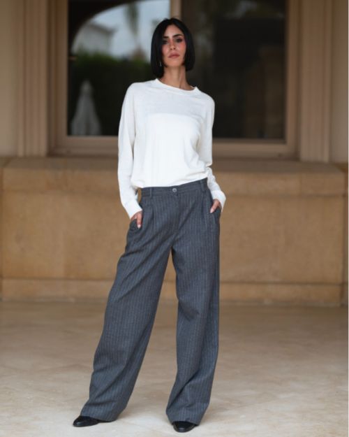 Striped Dark Gray Loose Trousers