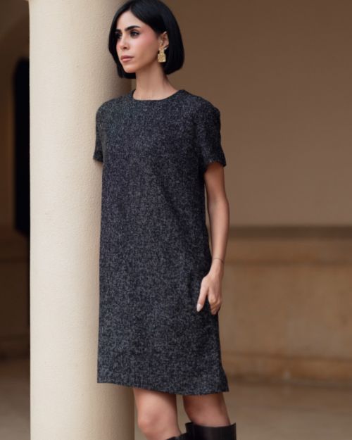 MINI BLACK TWEED DRESS