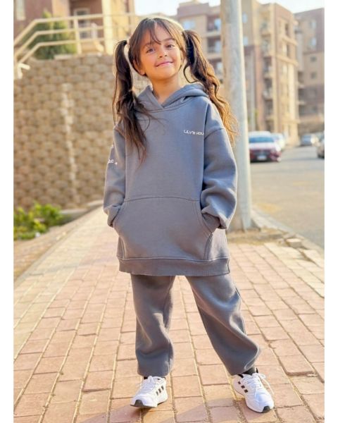 Kids hoodie set Grey with pink logo