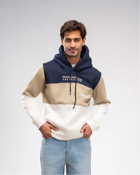 Colorblock Hoodie - Navy Blue X Khaki