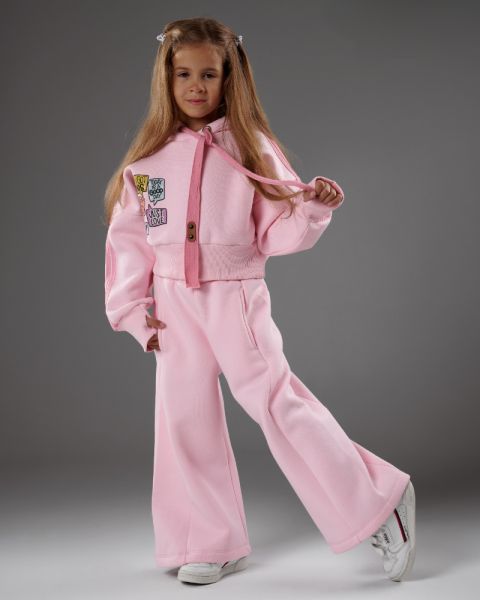 Girls Soft Pink Hoodie & Wide Pants Set