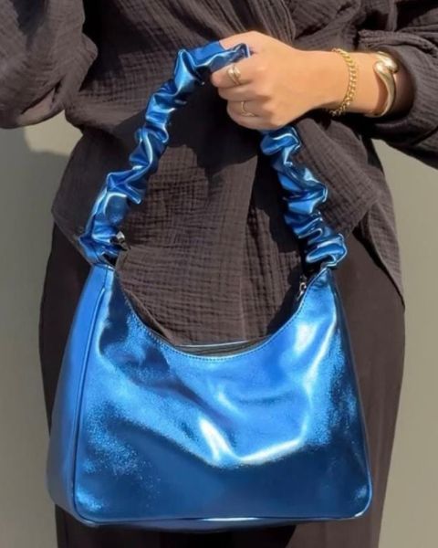 Metalic Leather  blue Bag