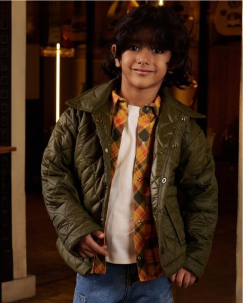 Kids Quilted Olive Jacket